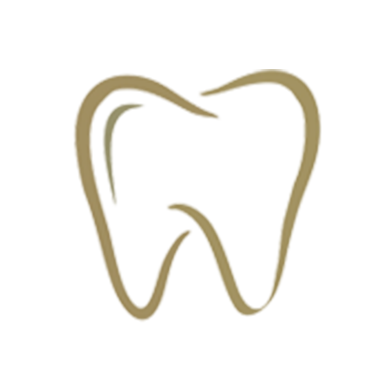 The image features a stylized graphic of a tooth with a gold outline, set against a black background.